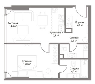 Квартира 46,9 м², 1-комнатная - изображение 2