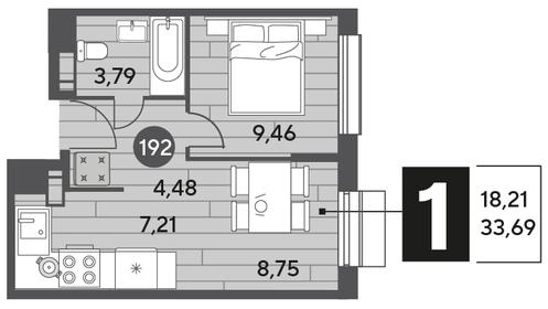 33,7 м², 1-комнатная квартира 5 060 238 ₽ - изображение 3