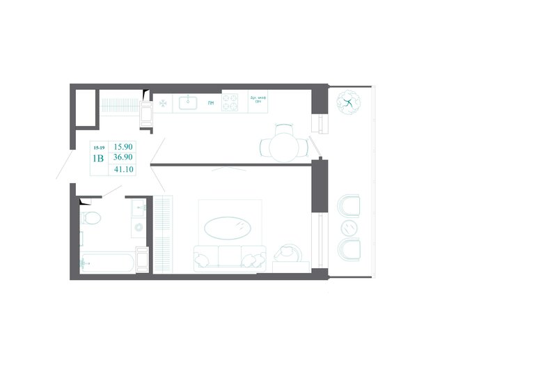 39,7 м², 1-комнатная квартира 6 887 950 ₽ - изображение 44
