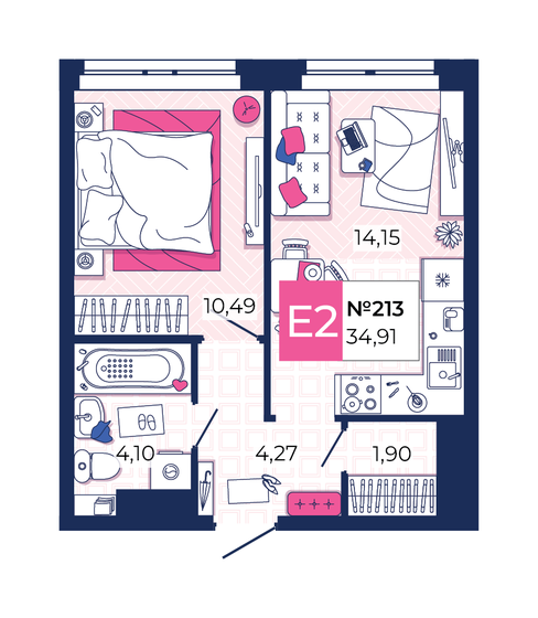 34,9 м², 1-комнатная квартира 4 538 300 ₽ - изображение 1