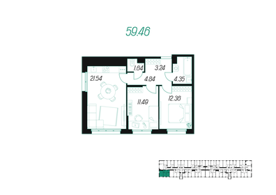 59,7 м², 2-комнатная квартира 6 523 175 ₽ - изображение 20