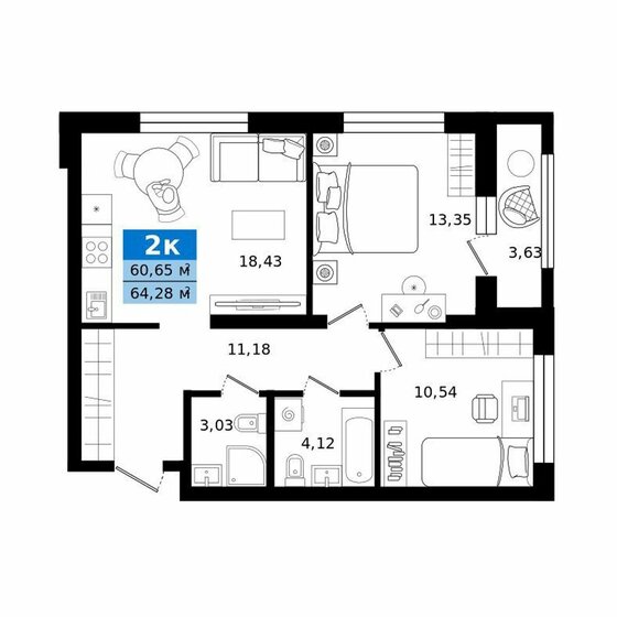 64,3 м², 2-комнатная квартира 9 458 608 ₽ - изображение 14