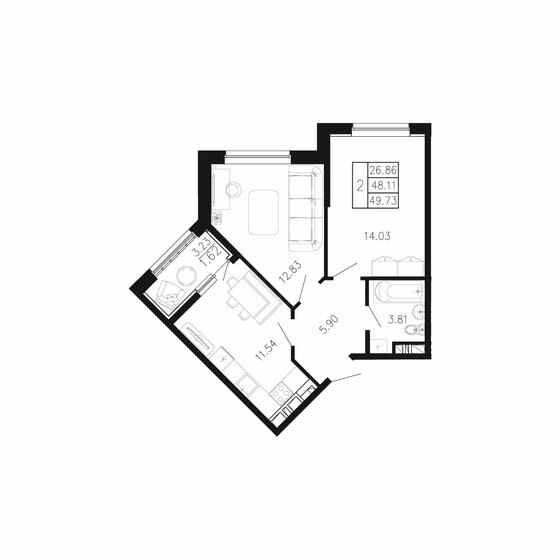 49,7 м², 2-комнатная квартира 7 152 168 ₽ - изображение 1
