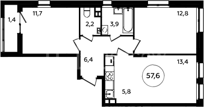 57 м², 2-комнатная квартира 17 700 000 ₽ - изображение 1