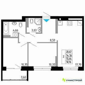 Квартира 55,6 м², 2-комнатная - изображение 1