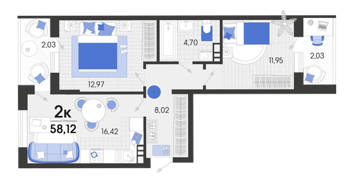 54,4 м², 2-комнатная квартира 7 890 900 ₽ - изображение 15