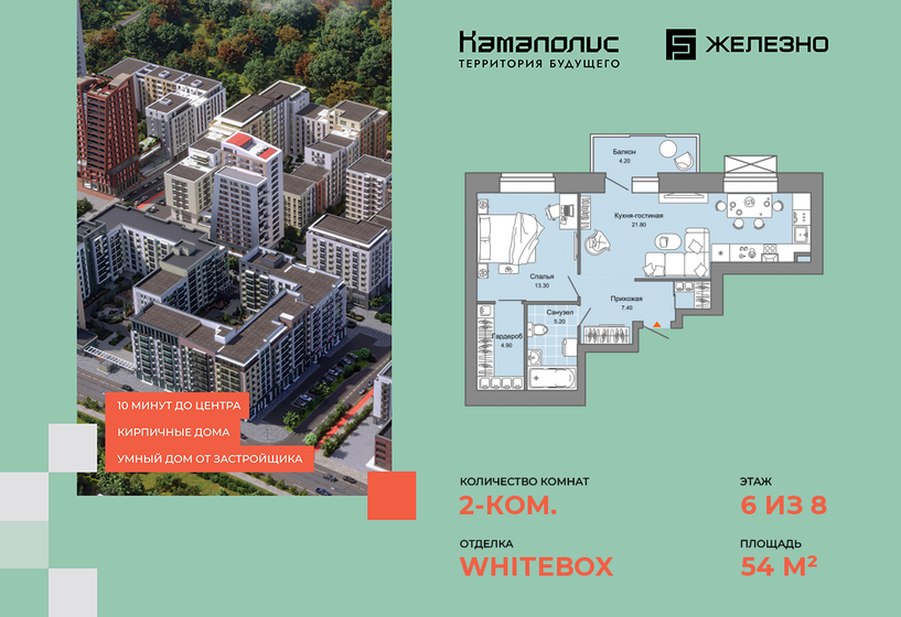 54 м², 2-комнатная квартира 8 505 420 ₽ - изображение 1