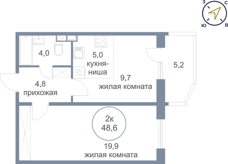 48,6 м², 2-комнатная квартира 6 750 000 ₽ - изображение 1