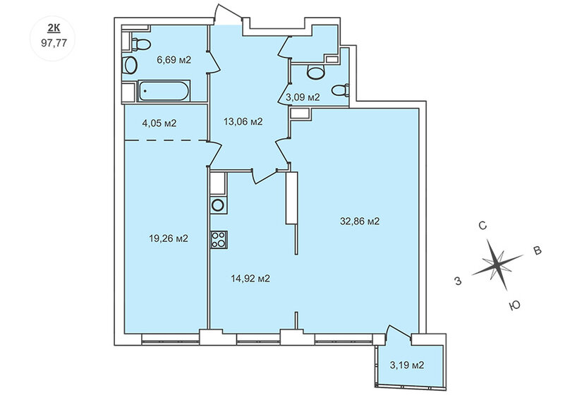 97,8 м², 2-комнатная квартира 19 456 230 ₽ - изображение 1