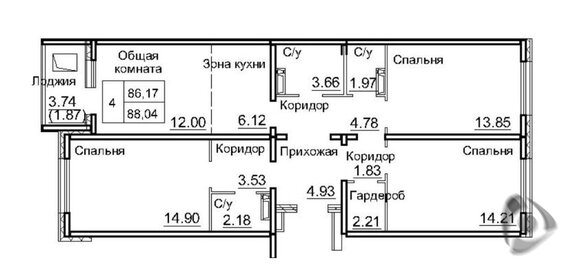 Квартира 88 м², 4-комнатная - изображение 1