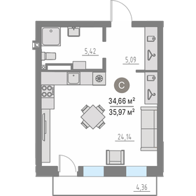 Квартира 34,7 м², студия - изображение 1