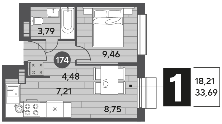 33,7 м², 1-комнатная квартира 5 060 238 ₽ - изображение 1
