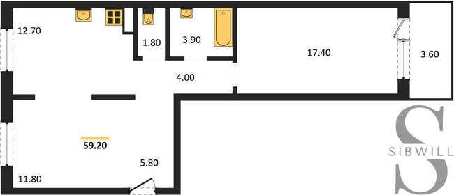 Квартира 59,2 м², 2-комнатная - изображение 1