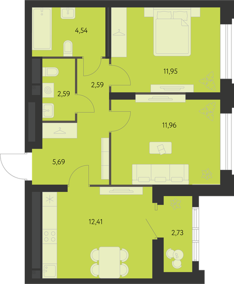 52,5 м², 2-комнатная квартира 6 827 000 ₽ - изображение 1