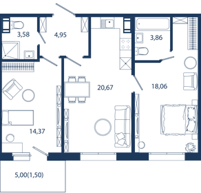 61,3 м², 2-комнатные апартаменты 23 858 526 ₽ - изображение 32