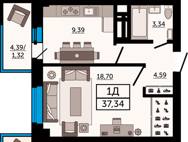 45 м², 2-комнатная квартира 22 000 ₽ в месяц - изображение 83