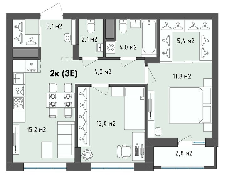 61 м², 2-комнатная квартира 7 438 340 ₽ - изображение 1