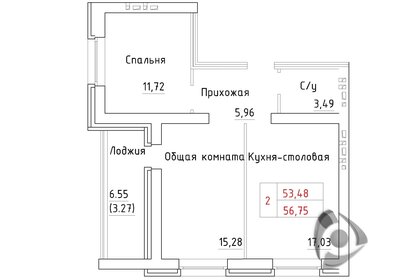 Квартира 56,8 м², 2-комнатная - изображение 1