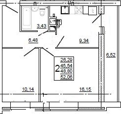 Квартира 52,6 м², 2-комнатная - изображение 1