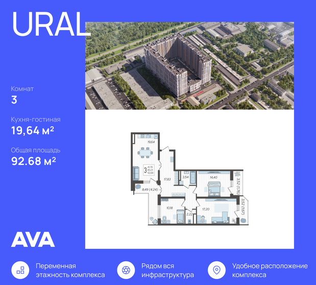 92,7 м², 3-комнатная квартира 9 916 760 ₽ - изображение 51