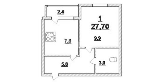 Квартира 27,7 м², 1-комнатная - изображение 1