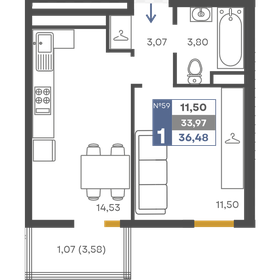 Квартира 34 м², 1-комнатная - изображение 1