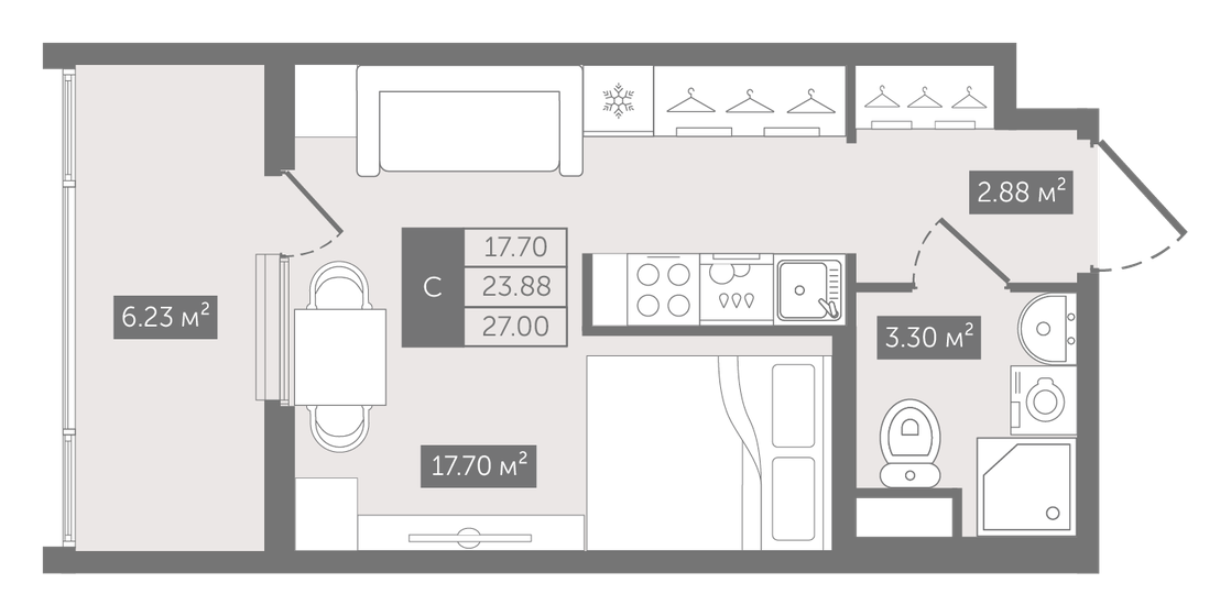 27 м², квартира-студия 15 236 883 ₽ - изображение 1