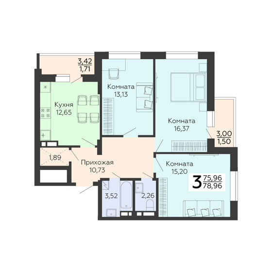 79 м², 3-комнатная квартира 9 080 400 ₽ - изображение 9
