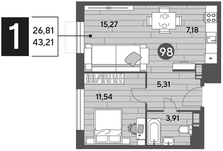 43,2 м², 1-комнатная квартира 5 928 412 ₽ - изображение 1