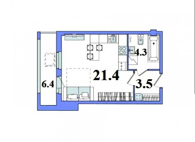 35,4 м², квартира-студия 7 750 000 ₽ - изображение 1