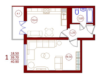 43,3 м², 1-комнатная квартира 4 400 000 ₽ - изображение 77