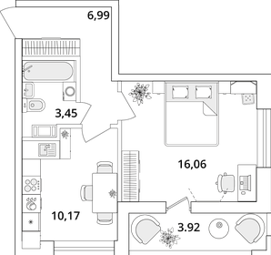 Квартира 38,6 м², 1-комнатная - изображение 1