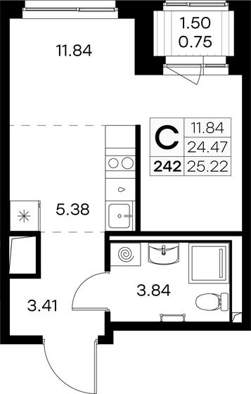 25,2 м², квартира-студия 4 239 999 ₽ - изображение 1