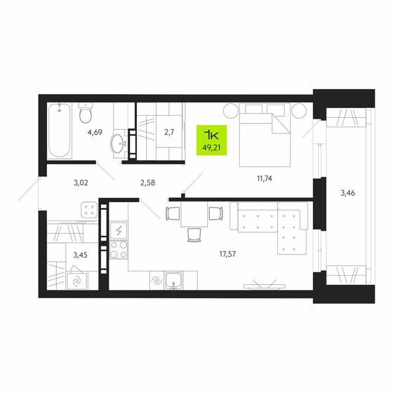 49,2 м², 1-комнатная квартира 8 350 000 ₽ - изображение 47