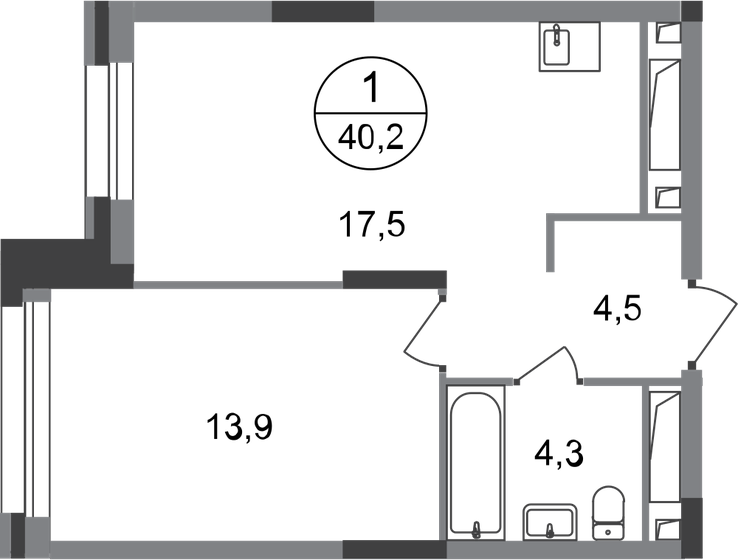 40,2 м², 1-комнатная квартира 9 522 468 ₽ - изображение 1