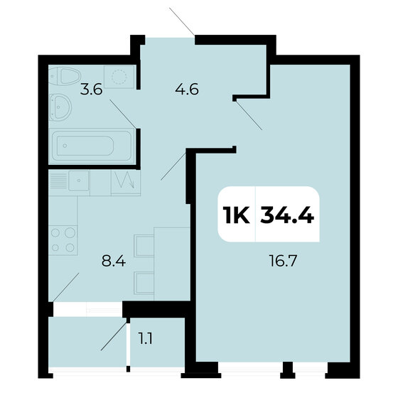 34,4 м², 1-комнатная квартира 4 248 400 ₽ - изображение 1