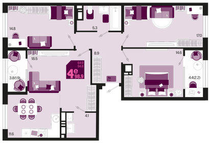 98,9 м², 4-комнатная квартира 13 015 240 ₽ - изображение 3