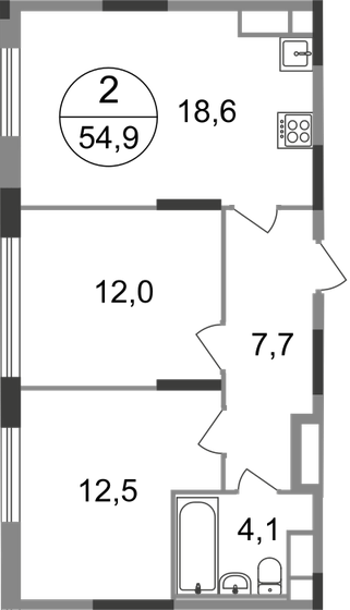 54,9 м², 2-комнатная квартира 14 573 488 ₽ - изображение 1