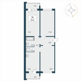 Квартира 88,6 м², 3-комнатная - изображение 1