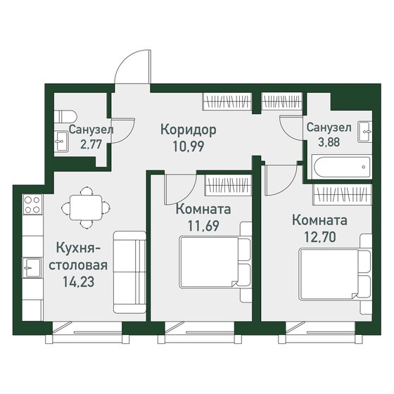 56,3 м², 2-комнатная квартира 6 751 200 ₽ - изображение 1