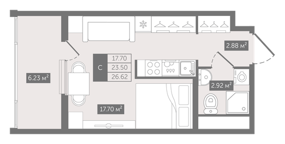 Квартира 26,6 м², студия - изображение 1