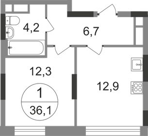 Квартира 36,1 м², 1-комнатная - изображение 1