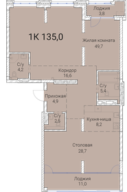 Квартира 135 м², 1-комнатная - изображение 1