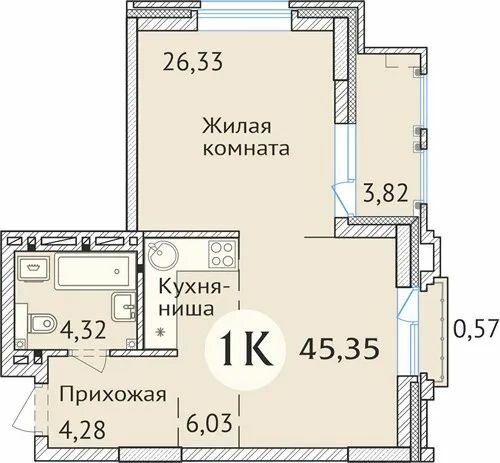 45,6 м², 1-комнатная квартира 8 209 900 ₽ - изображение 1