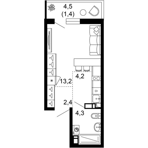25,5 м², 1-комнатная квартира 12 150 750 ₽ - изображение 1