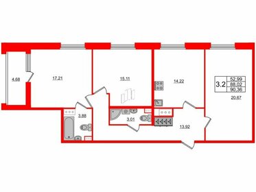 88 м², 3-комнатная квартира 22 900 736 ₽ - изображение 1