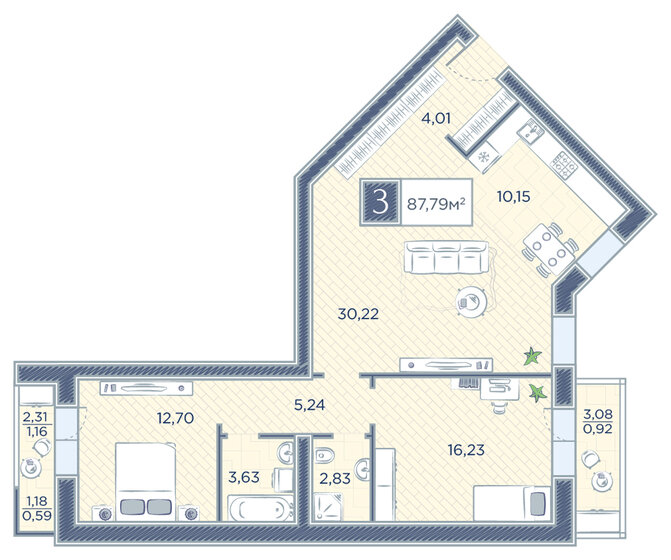 87,8 м², 3-комнатная квартира 10 622 590 ₽ - изображение 1
