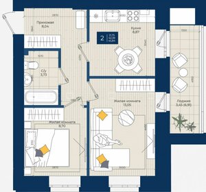 Квартира 45,8 м², 2-комнатная - изображение 1