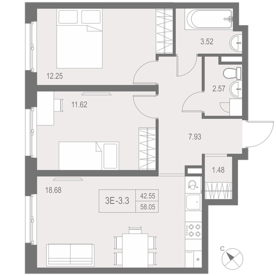 58,1 м², 2-комнатные апартаменты 8 299 292 ₽ - изображение 50