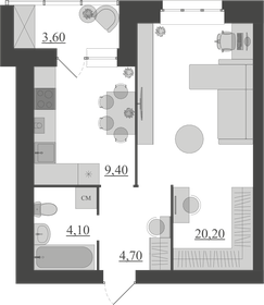 41,6 м², 1-комнатная квартира 3 993 600 ₽ - изображение 15